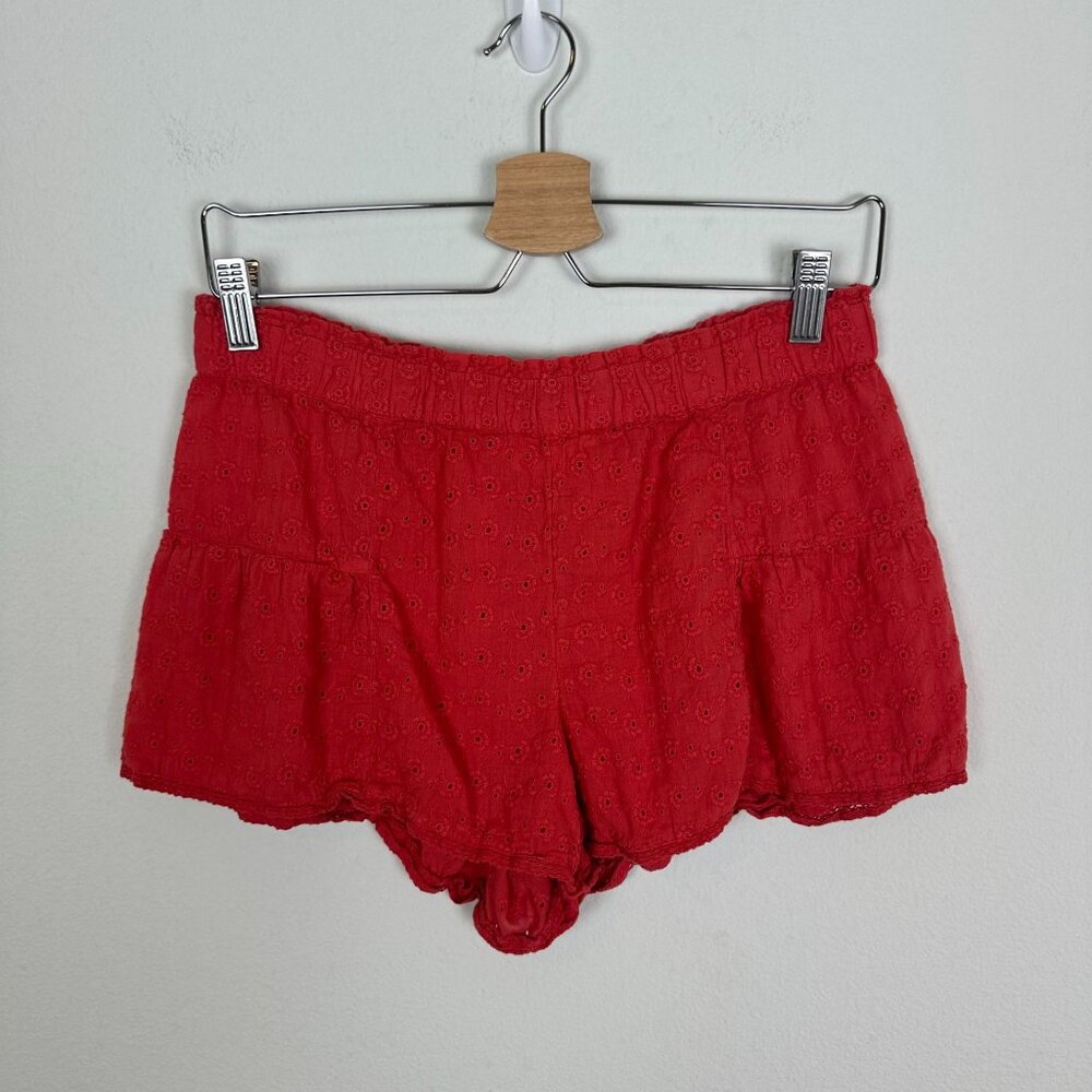 Anthropologie Eyelet Pull On Shorts S Red Boho Casual Summer Vacation Travel
